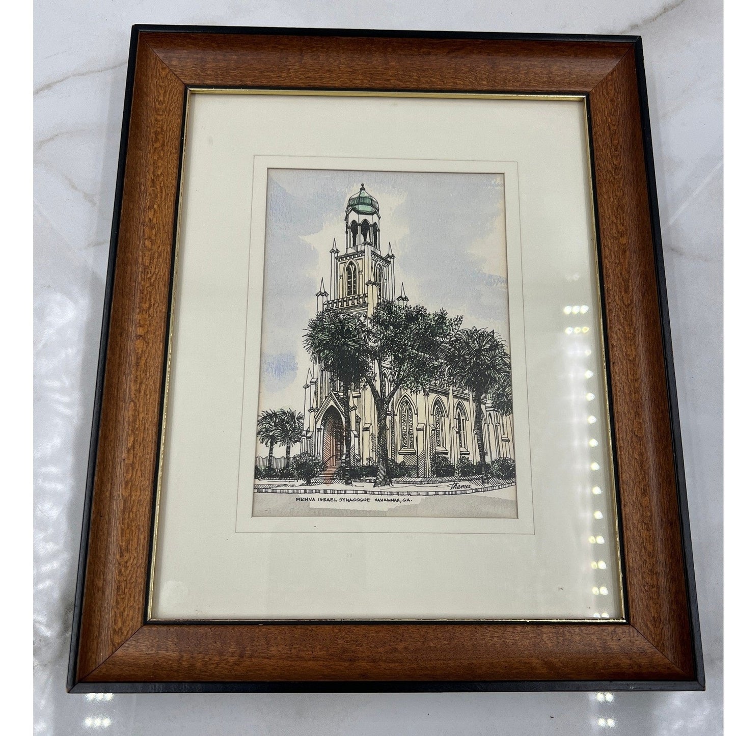 Framed Print Michve Israel Synagogue Savannah Georgia Church Art Thomas Signed