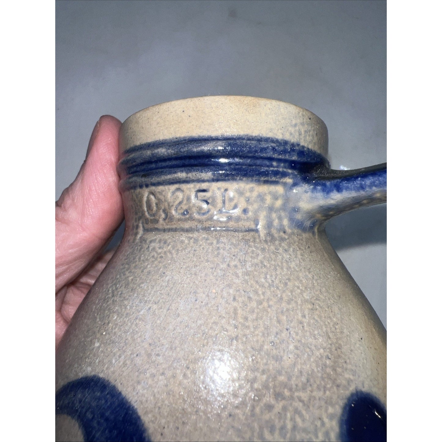 Vintage German Handmade Jug Creamer Handarbeit Blue Salt Glazed 0.25 L