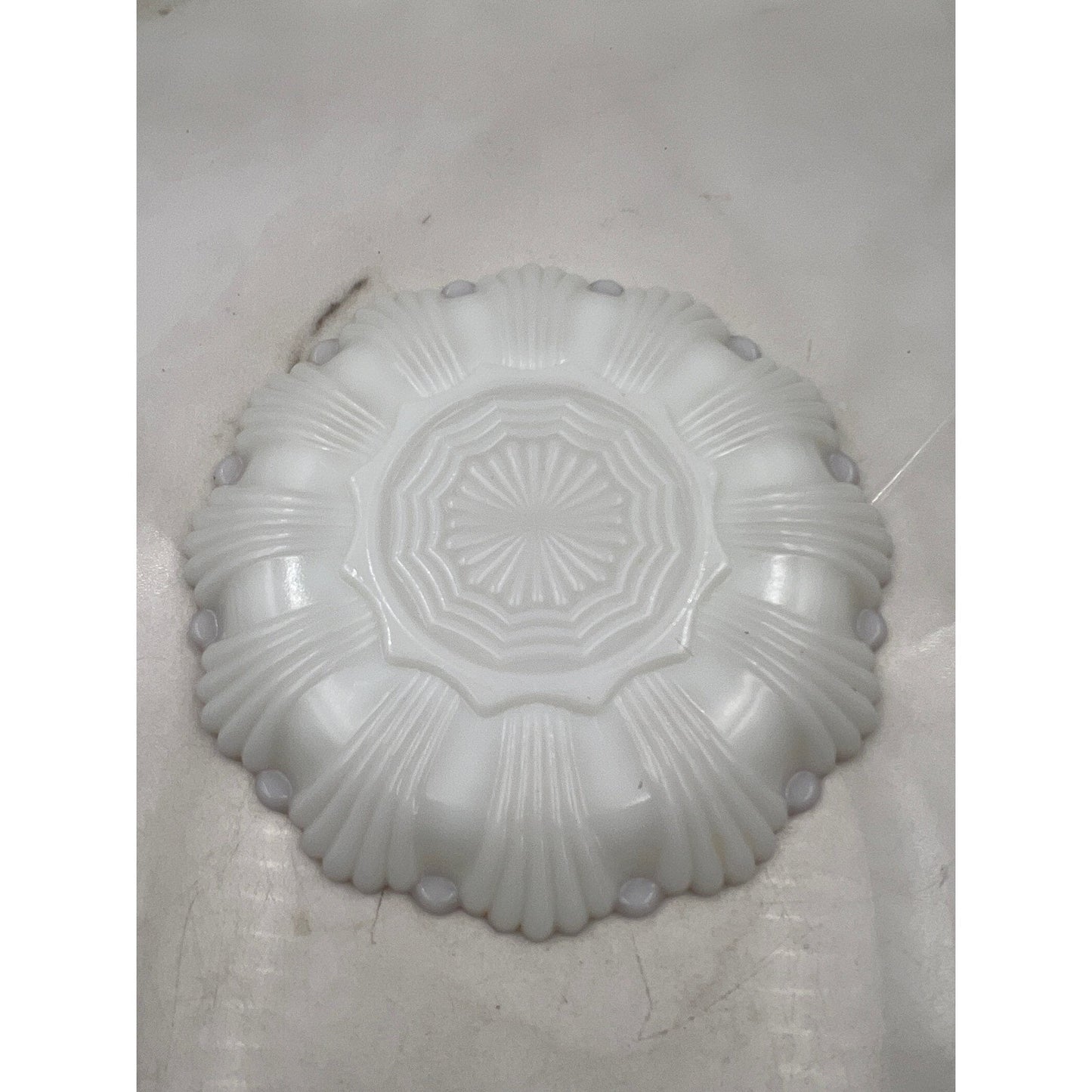 Vintage Milk Glass Egg Plate Gold Trim Scalloped Edge 12 Egg Holder Serving Dish
