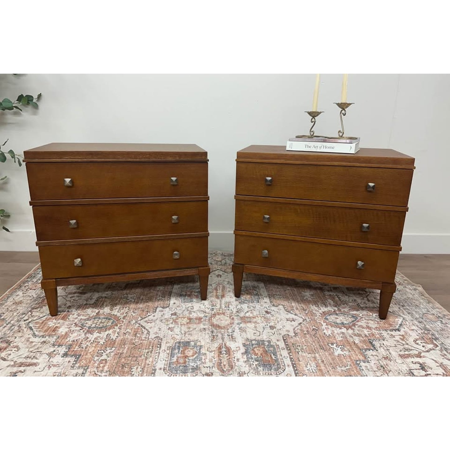 Justin 3-Drawer Wood Nightstand-WALNUT Set of 2 w Charging Station