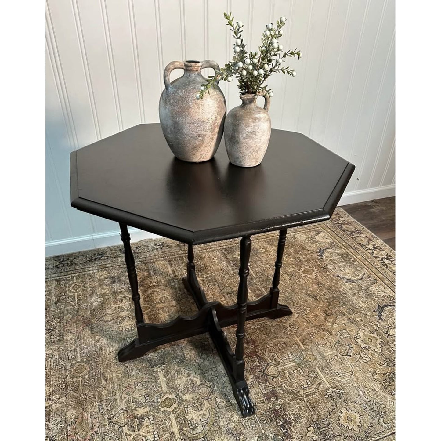 Antique Octagonal Tuscany Black Walnut Side Coffee End Table