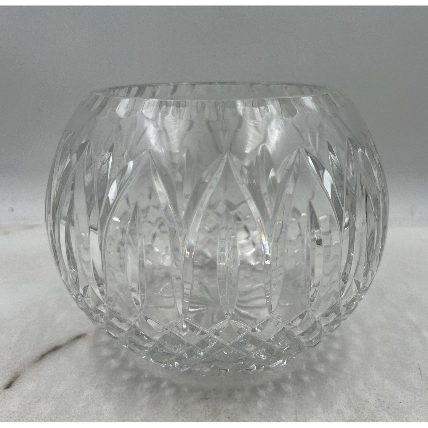 VTG Crystal Cut Round Flower Vase Bowl Clear Glass