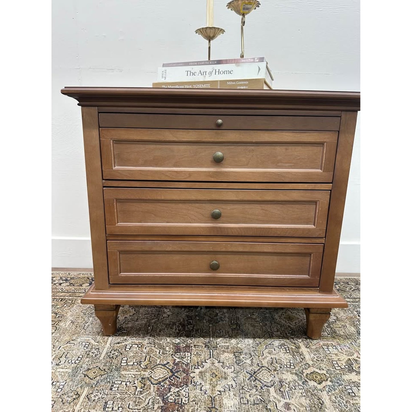 Dominic 3 Drawer Nightstand Seadrift Stain Built-In Outlets Wood