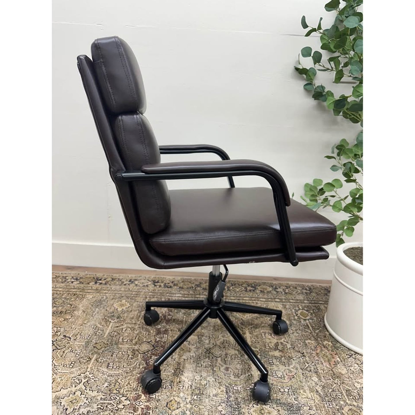 Joseph Task Chair-Brown Faux Leather Rolling Office Chair