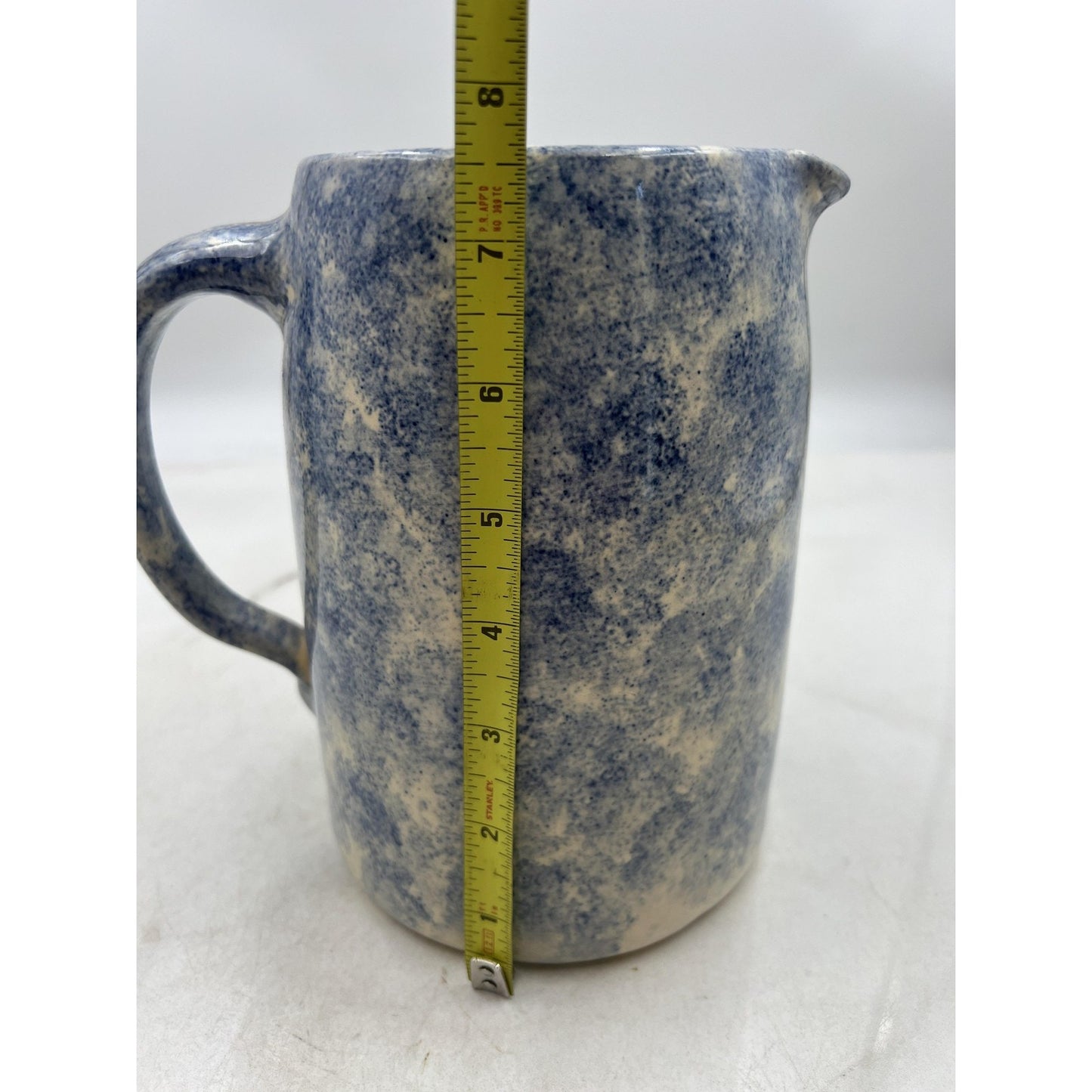 Vintage Gruene Pottery Pitcher 7" Spongeware Hand Painted Strawberries Texas USA
