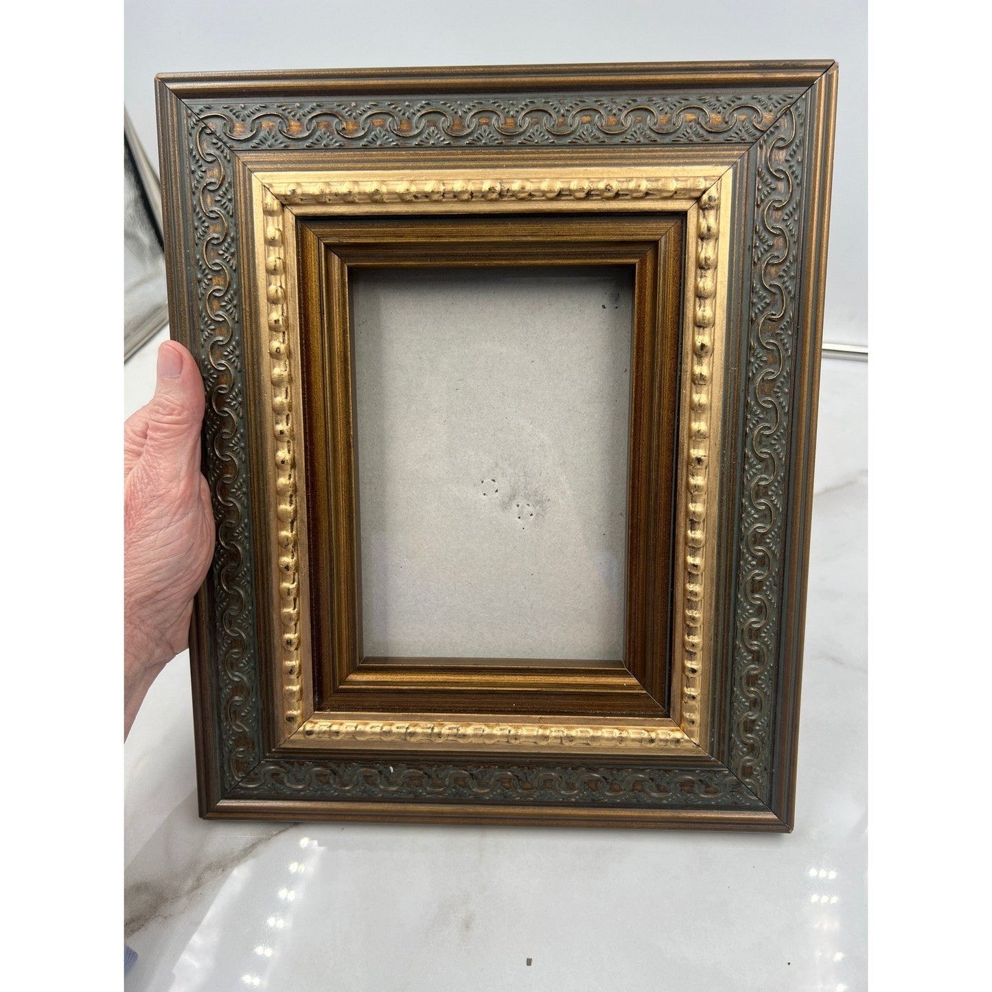 VTG Ornate Bronze Gold Picture Frame 5x7 Opening Scroll Beaded Traditional 10x12