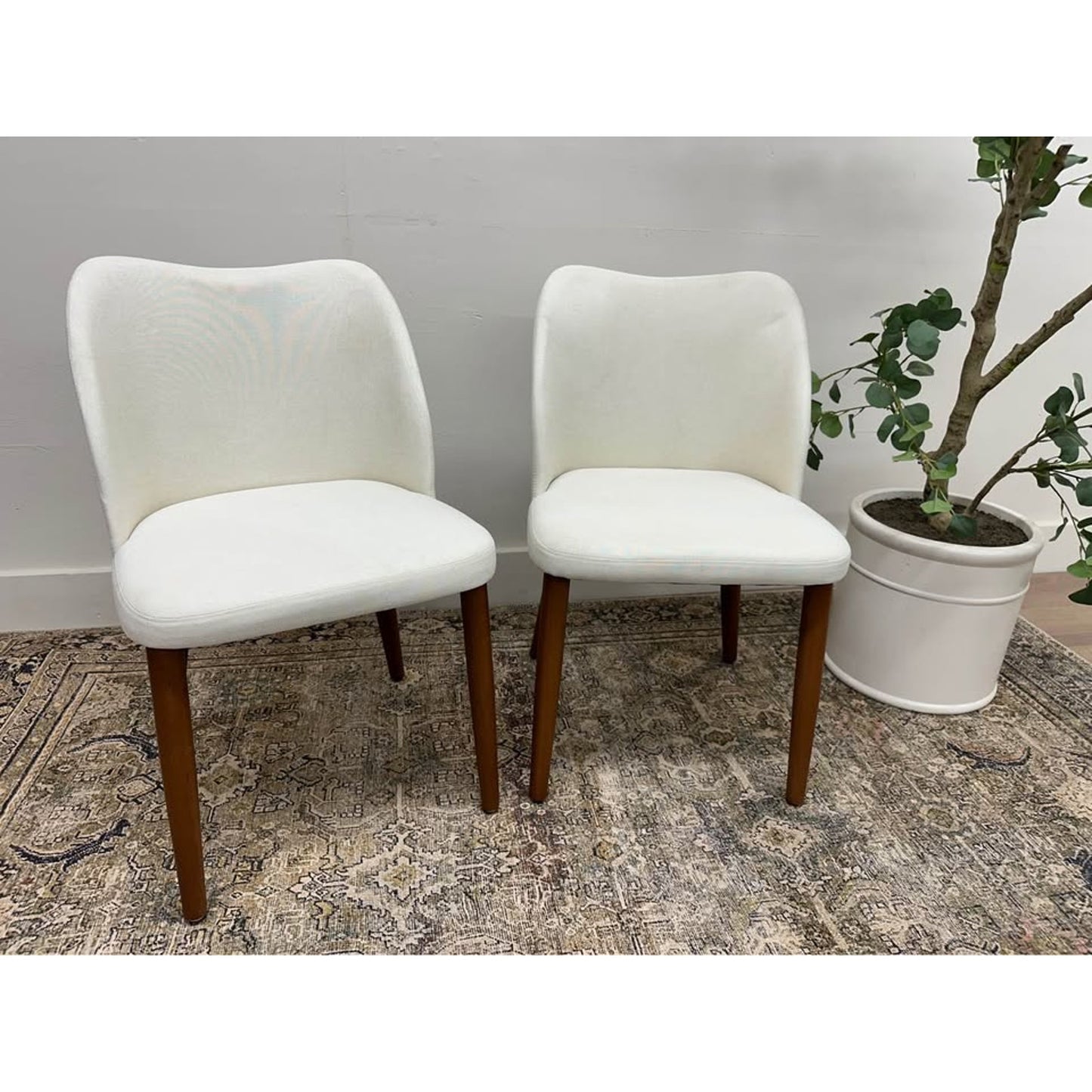 Barbara Dining Kitchen Side Chair Set of 2 IVORY Fabric and Wood Legs Set of 2