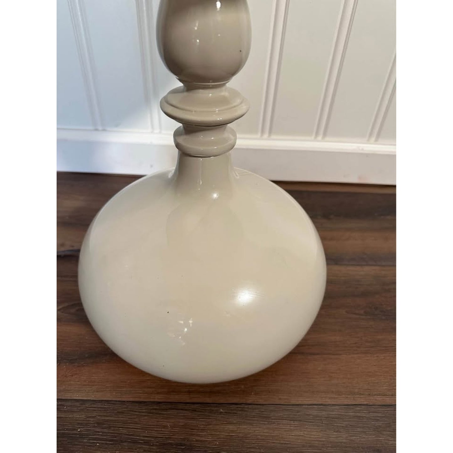 Gray Turned Farmhouse Resin Table Lamp White Shade Gray Band