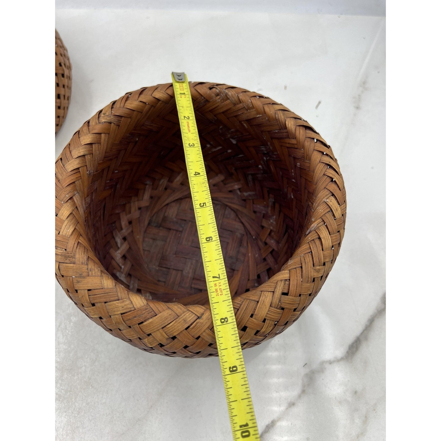 Handwoven Rattan Bamboo Wicker Basket Bowl Set Pair Nesting Boho Decor Round