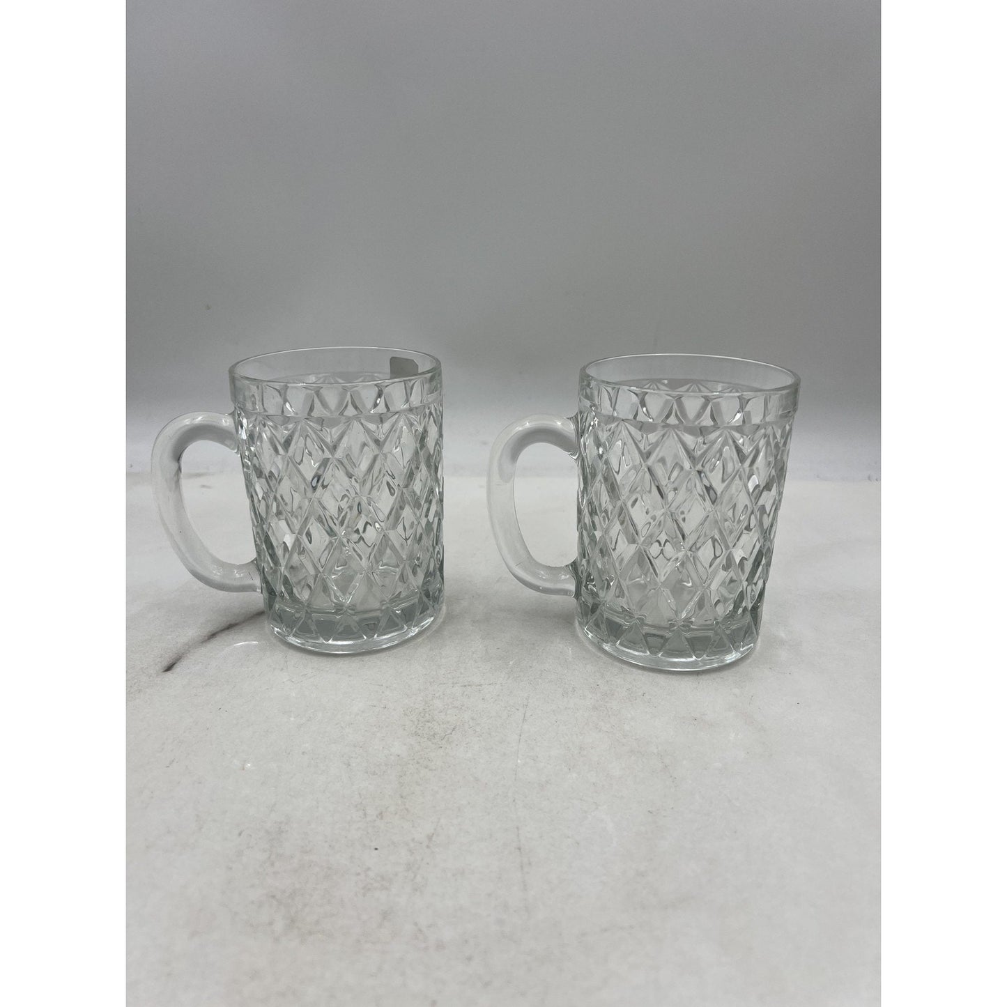 Arcoroc Sebastien Diamond Cut Glass Mugs Set of 2 Tempered Crystal Clear Coffee