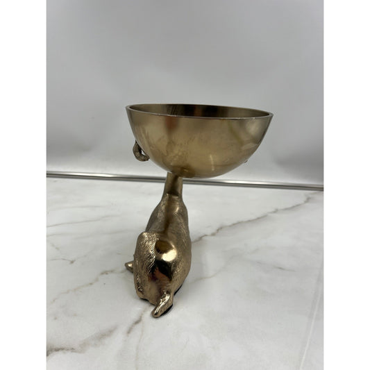 Brass Tone Reindeer Bowl Decorative Stag Candy Dish Trinket Holder Made in India