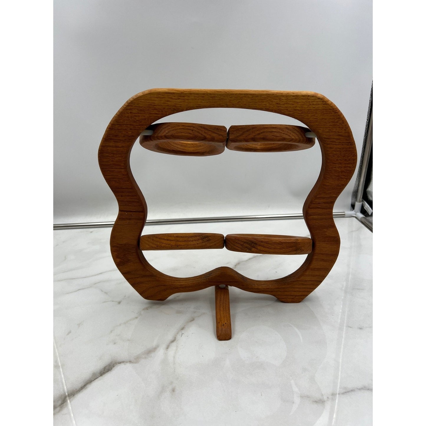 VTG Folding Wooden Trivet Expandable Four Ring Collapsible Wine Bottle Holder