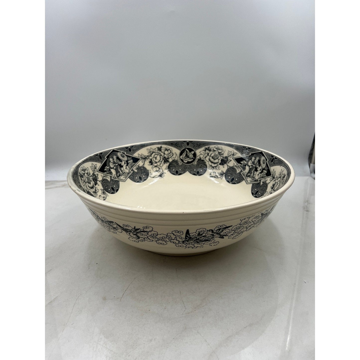VTG Brownfield Sado Large Serving Bowl Floral Dragon Birds Ironstone