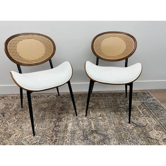 Dining Chair Kitchen Chair Oval Cane Back-Ivory Set of 2